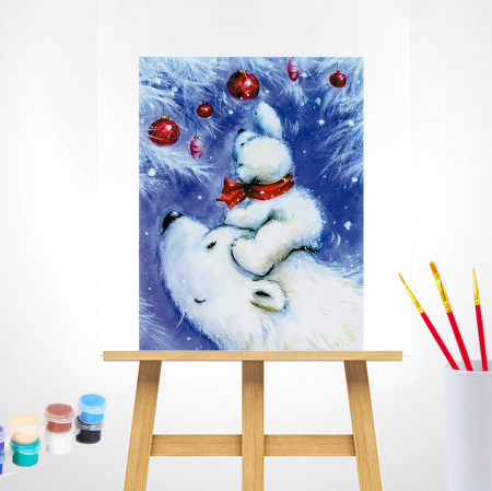 Set goblen pictura pe numere, cu sasiu, Familie de ursi polari, 30x40 cm [1]