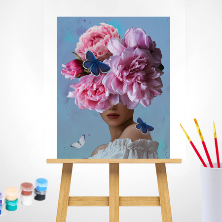 Set pictura pe numere, cu sasiu, Vis floral roz, 40x50 cm [1]