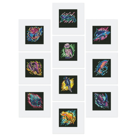 Goblenuri cu diamante - Mini set 12 goblenuri cu diamante, fara sasiu, Animale, 18x15 cm