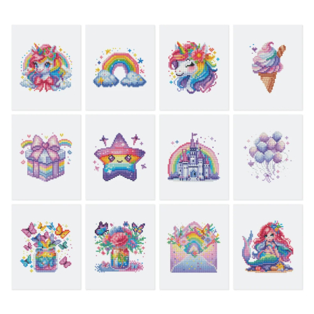 Goblenuri cu diamante fara sasiu - Mini set 12 goblenuri cu diamante, fara sasiu, Fantezie, 18x15 cm