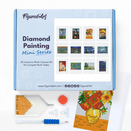 Mini set 12 goblenuri cu diamante, fara sasiu, Opere celebre, 18x15 cm [1]