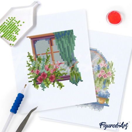 Mini set 12 goblenuri cu diamante, fara sasiu, Ferestre, 18x15 cm [2]