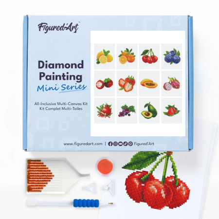 Mini set 12 goblenuri cu diamante, fara sasiu, Fructe, 18x15 cm [1]