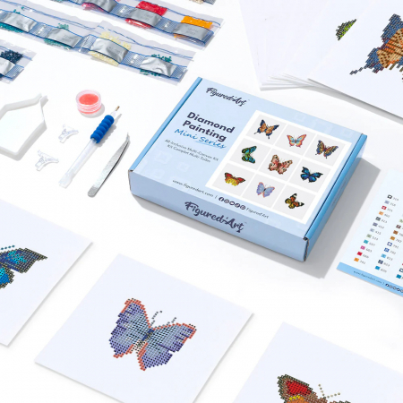 Mini set 12 goblenuri cu diamante, fara sasiu, Fluturi, 18x15 cm [2]