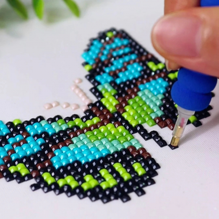 Mini set 12 goblenuri cu diamante, fara sasiu, Fluturi, 18x15 cm [9]