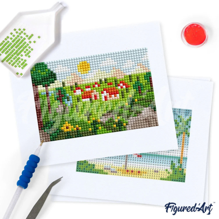 Mini set 12 goblenuri cu diamante, fara sasiu, Peisaje de vara, 18x15 cm [3]
