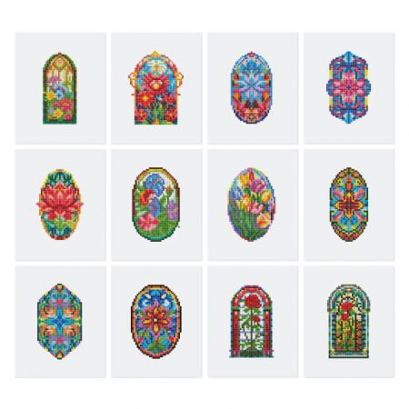 Goblenuri cu diamante - Mini set 12 goblenuri cu diamante, fara sasiu, Vitralii, 18x15 cm