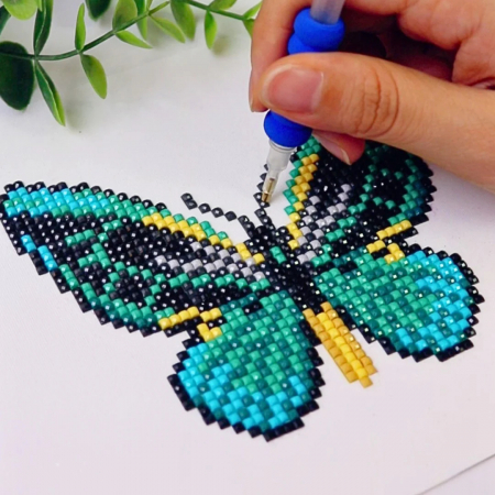 Mini set 12 goblenuri cu diamante, fara sasiu, Fluturi 2, 18x15 cm [4]