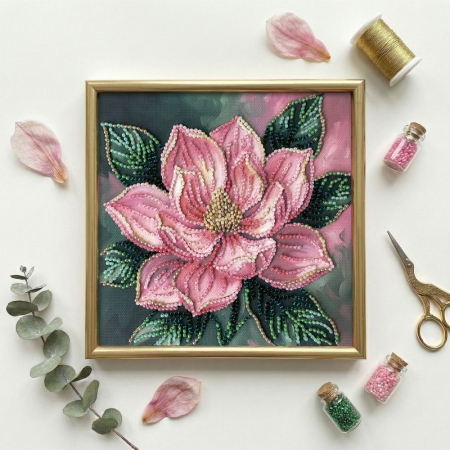 Mini-set broderie cu margele cusute, Sarutul petalelor, 11 culori, 15x15 cm [1]