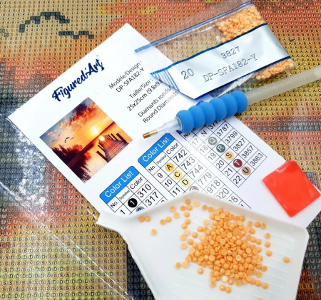 Mini set goblen cu diamante, cu sasiu, Catelus, 25x25 cm [4]