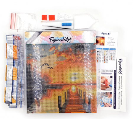 Mini set goblen cu diamante, cu sasiu, Intrare cu flori, 25x25 cm [4]