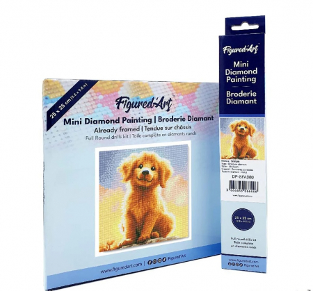 Mini set goblen cu diamante, cu sasiu, Catelus, 25x25 cm [6]