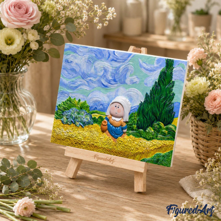 Mini set pictura 3D in relief, Fetita in camp de grau - stil van Gogh, 13,5x 10,5 cm [1]