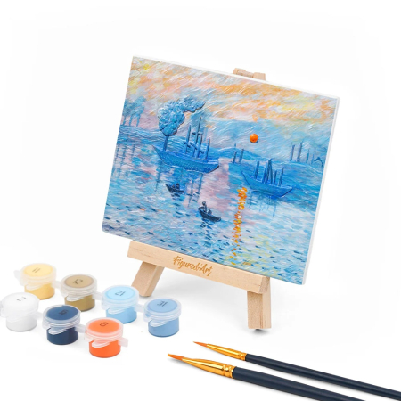 Decoratiuni casa - Mini set pictura 3D in relief, Impresie, rasarit de soare - Monet, 13,5x 10,5 cm