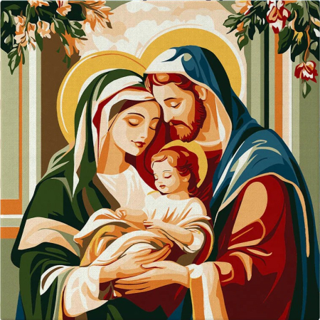 Picturi pe numere dimensiuni mici și medii – ușor de realizat, perfecte pentru orice spațiu - Mini set pictura pe numere, cu sasiu,  Sfanta familie, 20x20 cm