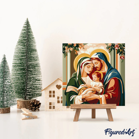 Mini set pictura pe numere, cu sasiu,  Sfanta familie, 20x20 cm [3]