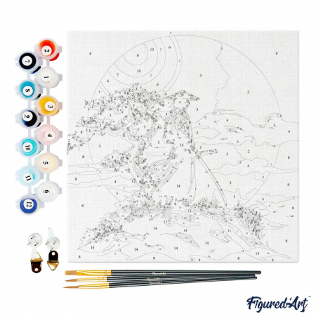 Mini set pictura pe numere, cu sasiu, Samurai in lumina apusului, 20x20 cm [2]