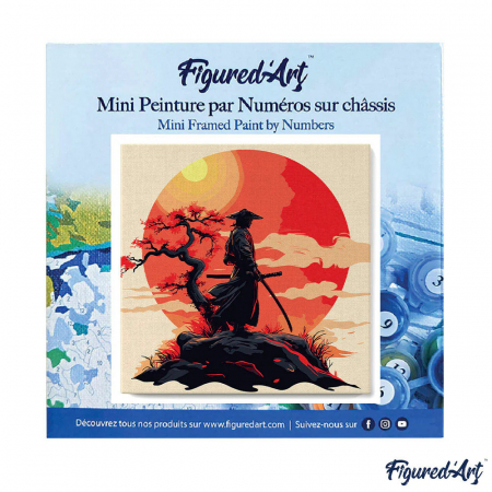 Mini set pictura pe numere, cu sasiu, Samurai in lumina apusului, 20x20 cm [9]