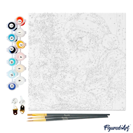 Mini set pictura pe numere, cu sasiu, Mos Craciun si catelul, 20x20 cm [2]