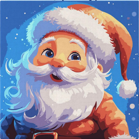 Mini set pictura pe numere, cu sasiu, Mos Craciun zambind, 20x20 cm