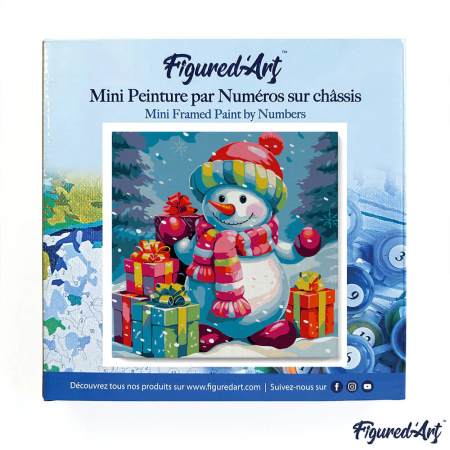 Mini set pictura pe numere, cu sasiu, Om de zapada cu cadouri, 20x20 cm [7]