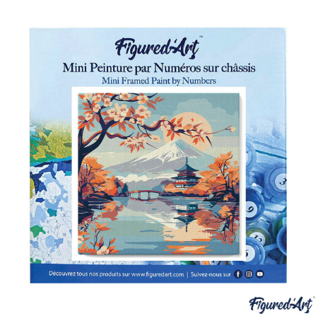 Mini set pictura pe numere, cu sasiu,  Lac si muntele Fuji, 20x20 cm [7]