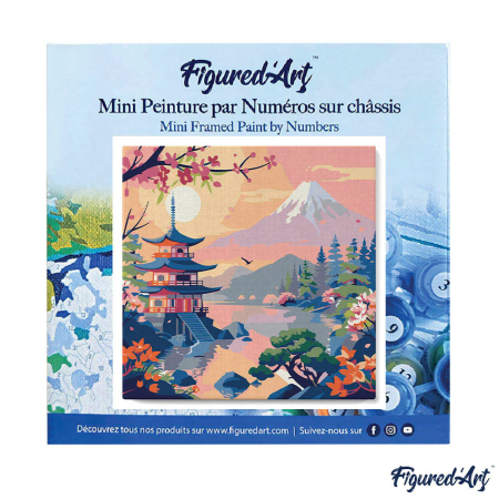 Mini set pictura pe numere, cu sasiu, Pagoda si muntele Fuji, 20x20 cm [7]
