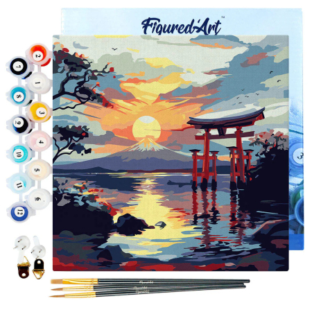 Mini set pictura pe numere, cu sasiu, Poarta Torii la apus, 20x20 cm [1]