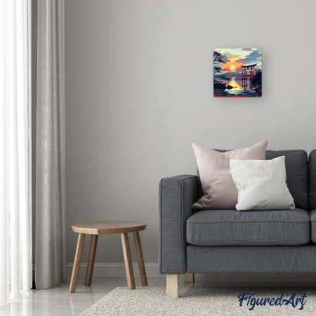 Mini set pictura pe numere, cu sasiu, Poarta Torii la apus, 20x20 cm [6]