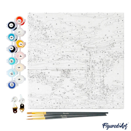 Mini set pictura pe numere, cu sasiu, Poarta Torii la apus, 20x20 cm [2]