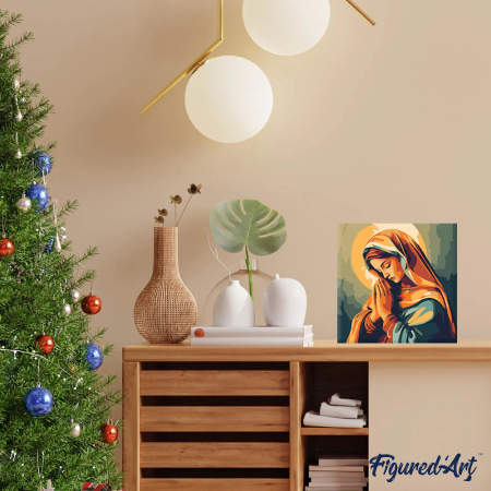 Mini set pictura pe numere, cu sasiu,  Maria in rugaciune, 20x20 cm [3]