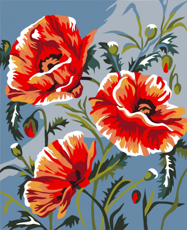 Set pictura pe numere, cu sasiu, Maci, 16.5x13 cm [0]