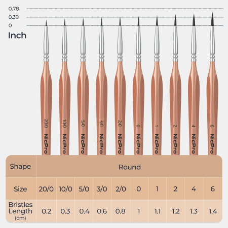Set 10 pensule Nicpro cu varf rotund pentru detalii fine [2]