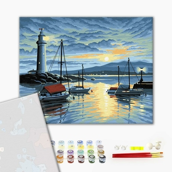 Set pictura pe numere, cu sasiu, Far si vapoare, 40x50 cm [1]