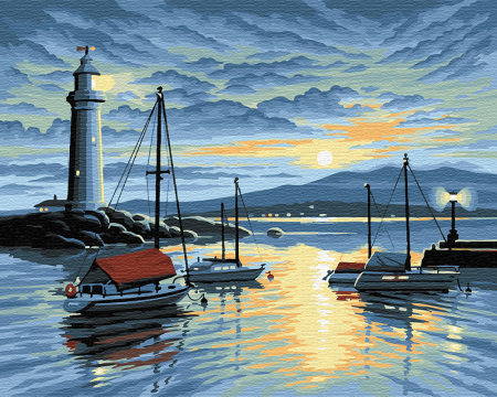 Set pictura pe numere, cu sasiu, Far si vapoare, 40x50 cm [0]