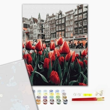 Set pictura pe numere premium, cu sasiu, Lalele in Amsterdam, 40x50 cm [1]