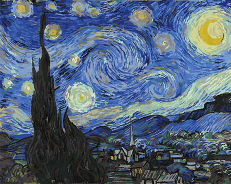 Set pictura pe numere premium, cu sasiu, Noapte instelata - Van Gogh, 40x50 cm [0]