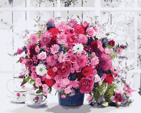 Set pictura pe numere, cu sasiu, Buchet colorat, 40x50 cm [0]