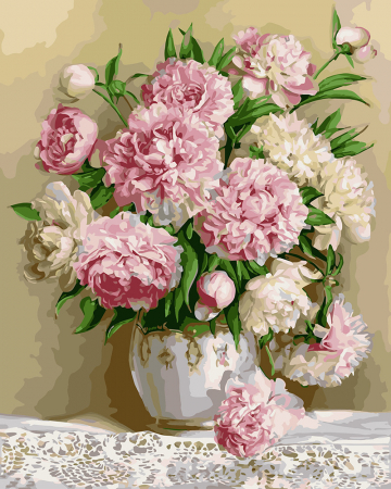 Set pictura pe numere premium, cu sasiu, Bujori delicati pe masa, 40x50 cm [0]