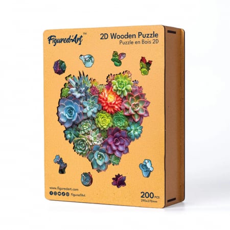 Puzzle 2D, din lemn, Inima din plante suculente, 200 piese [6]