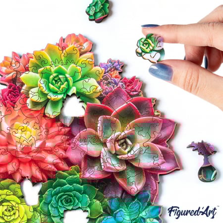 Puzzle 2D, din lemn, Inima din plante suculente, 200 piese [3]