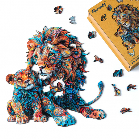 Puzzle 2D, din lemn, Leu si leut, 200 piese [1]