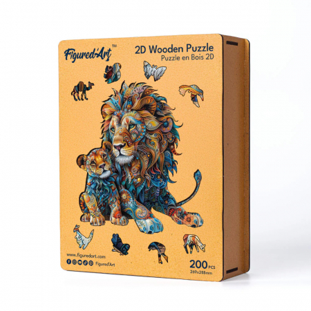 Puzzle 2D, din lemn, Leu si leut, 200 piese [6]