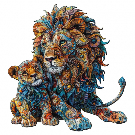Puzzle 2D din lemn - Puzzle 2D, din lemn, Leu si leut, 200 piese