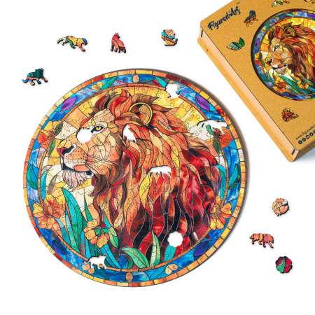 Puzzle 2D, din lemn, Vitraliu cu leu, 200 piese [1]