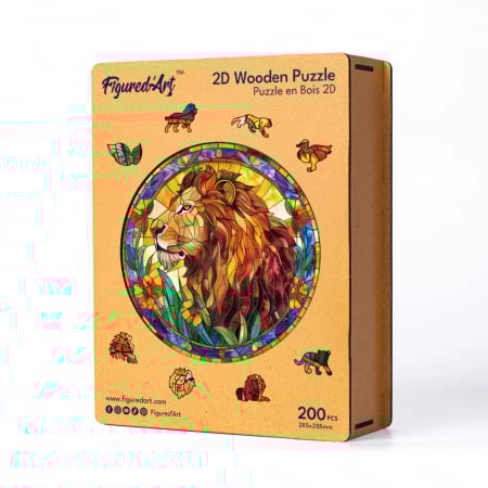 Puzzle 2D, din lemn, Vitraliu cu leu, 200 piese [6]