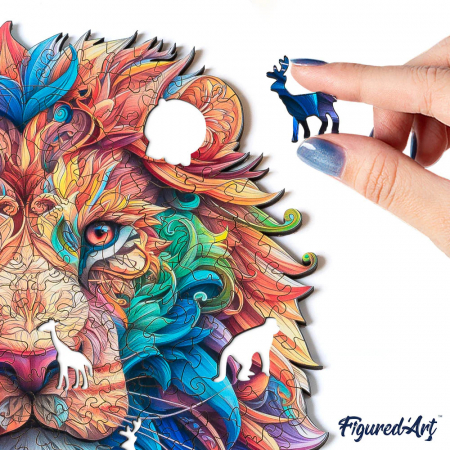 Puzzle 2D, din lemn, Leu regal, 200 piese [3]