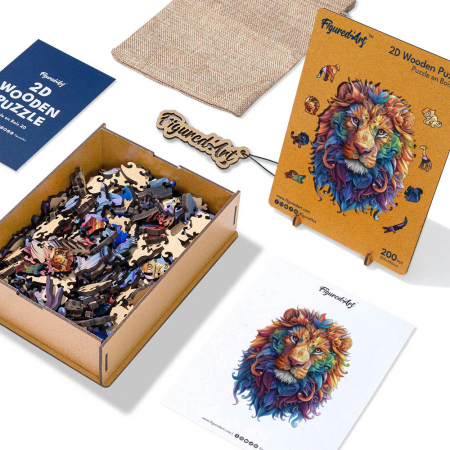 Puzzle 2D, din lemn, Leu regal, 200 piese [4]