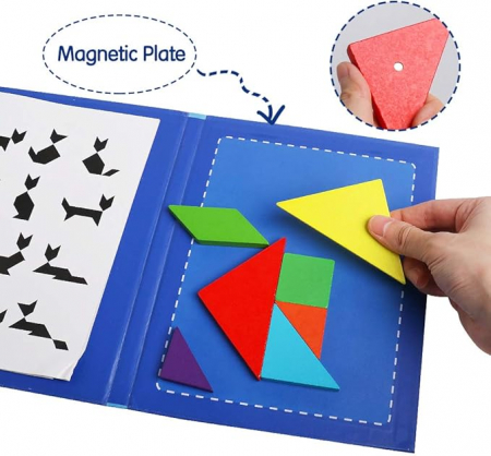 Puzzle 2D, din lemn, magnetic, Tangram, 7 piese [3]