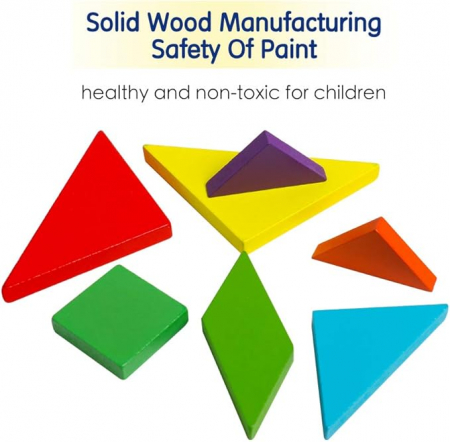 Puzzle 2D, din lemn, magnetic, Tangram, 7 piese [2]